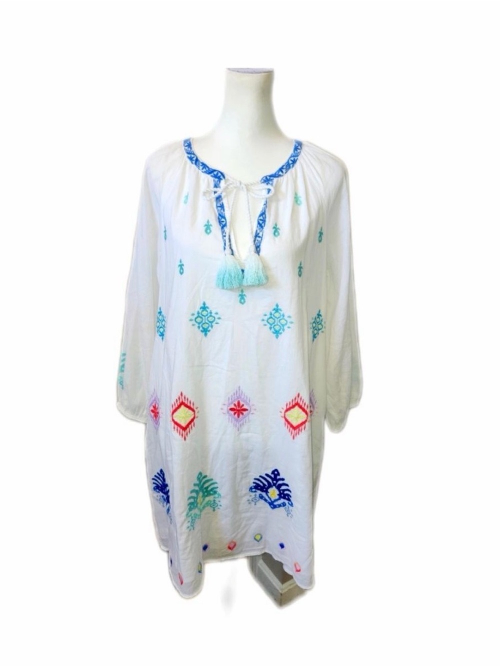 Tommy Bahama Boho Watercolor Ikat Split-Neck Tunic/Cover Up/ Resort Wear